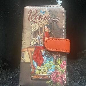Nicole Lee Red Rome Italy Graphic Wallet Phone Case with Orange Snap
